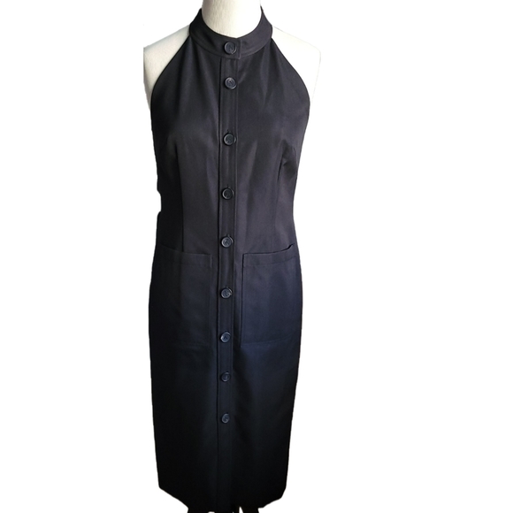 ADAM Lippes Gaberdine Halter Midi Shirt Dress Wool 4 black - Picture 7 of 15